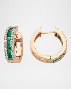Mondrian Emerald and Diamond Hoop Earrings