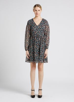 Vila - Robe courte Col V imprimée - Taille 42 - Noir