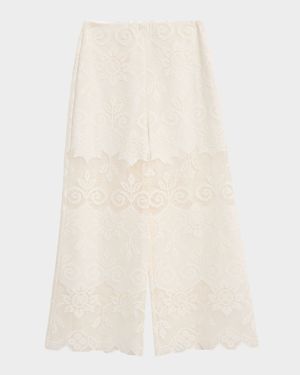 Gina Wide-Leg Geometric Floral Lace Pants