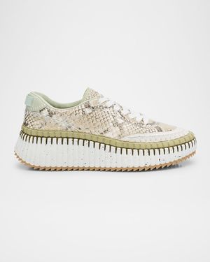 Nama Python-Print Leather Stitch Walking Sneakers