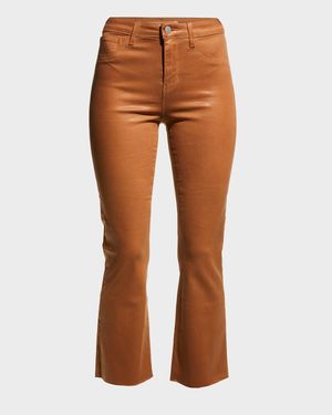 Kendra High-Rise Coated Crop Flare Jeans