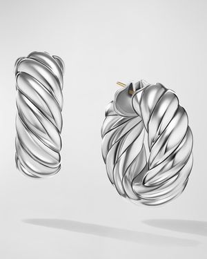 Sculpted Cable Hoop Earrings in Silver, 9mm, 1"L