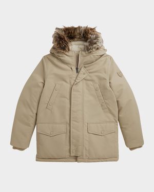 Boy's Faux-Fur Trim Down Parka Jacket, Size S-XL