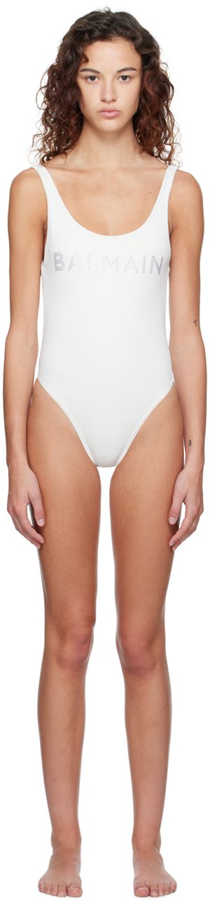 Balmain Off-White Crystal One-Piece Swimsuit