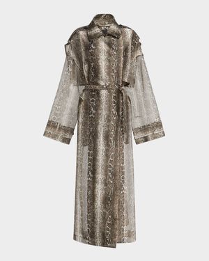 Snake Print Organza Double-Breasted Trench Coat