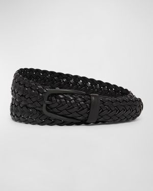 Men's Braided Leather Vendome-Buckle Belt