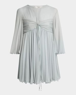 Twisted Bust 3/4-Sleeve Chiffon Mini Dress