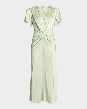 Gathered V-Neck Midi Dress