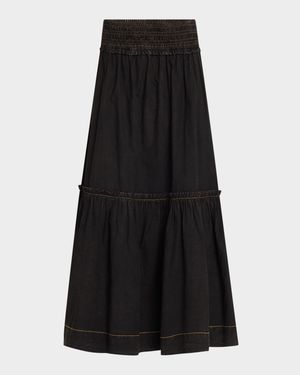 Garment-Dyed Smocked Maxi Skirt