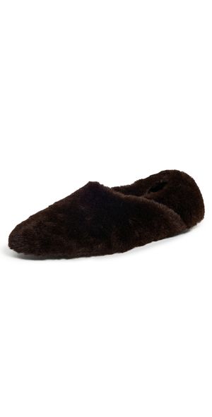 Proenza Schouler Ruched Tee Slippers In Shearling Chocolate 38