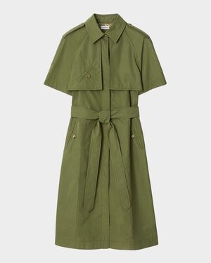 Marina Short-Sleeve Belted Midi Trench Dress