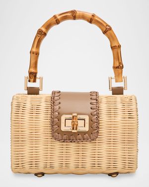 Brandi Woven Rattan Top-Handle Bag