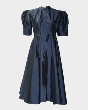 Supernova Pleated Puff-Sleeve Midi Shirtdress
