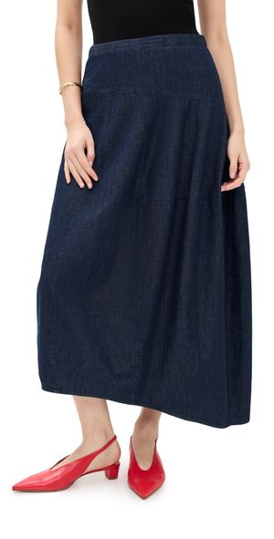 Tibi Lightweight Denim Asymmetrical Balloon Skirt Indigo 8