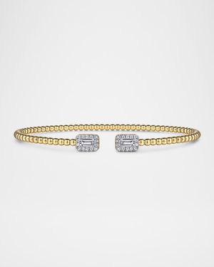 14K Yellow Gold Bujukan Open Cuff Bracelet with Diamond Baguettes