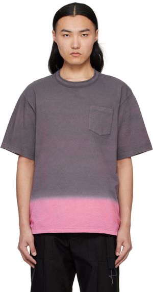 sacai Gray & Pink Garment Dye Cotton Jersey T-shirt