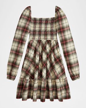 Girl's Plaid Ruffled Cotton Jersey Dress, Size S-XL