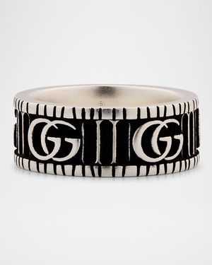Men's GG Marmont Band Ring in Aged Silver, 8mm