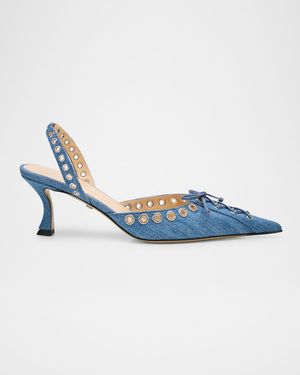 Crystalized Corset Denim Slingback Pumps