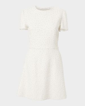 Pearly Embellished Short-Sleeve Mini Dress