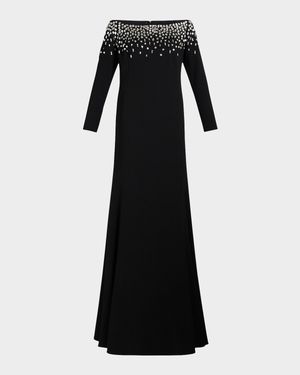 Plus Size Pedina Off-Shoulder Crystal Gown