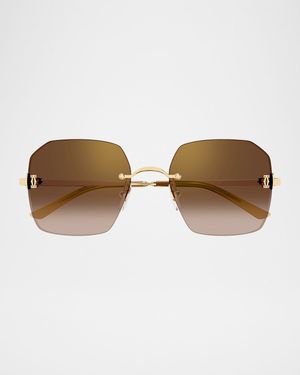 C de Cartier Rectangular Metal Sunglasses