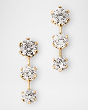 18K Yellow Gold Floating Diamond Triple Drop Earrings