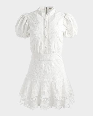 Loryn Embroidered Puff-Sleeve Shirtdress