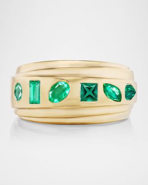 18K Yellow Gold Flush-Mount Emerald Ring