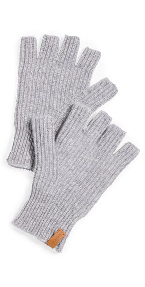 Vince Boiled Cashmere Fingerless Rib Knit Glove Heather Grey One Size