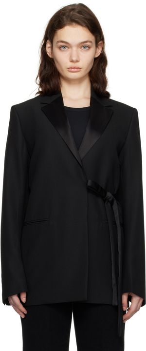 TOTEME Black Satin-Lapel Wrap Blazer