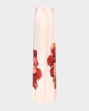 Divina Strapless Floral Satin Maxi Dress