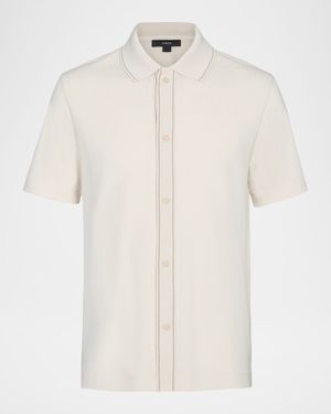 Men's Cotton Jacquard Knit Short-Sleeve Button-Down Shirt