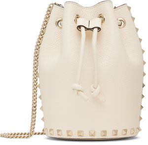 Valentino Garavani Off-White Mini Drawstring Rockstud Bag