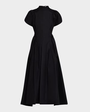 Puff Sleeve Flared Midi Dress