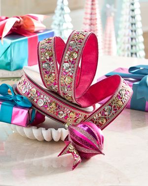 Metallic Jeweled Sequin-Floral Ribbon, 1.5" x 10 Yards