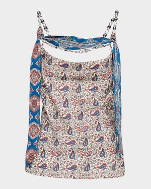 Paisley Satin Cowl-Neck Chain Cami