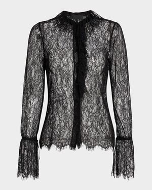 Cecily Lace Ruffle Front Flounce Sleeve Blouse