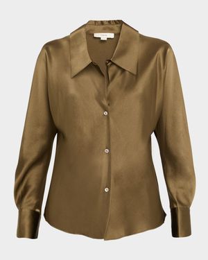 Bias Silk Long-Sleeve Blouse