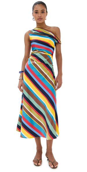 STAUD Phare Silk Dress Market Stripe 10