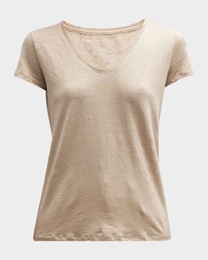 V-Neck Short-Sleeve Stretch Linen T-Shirt