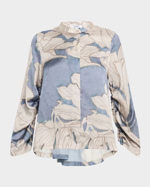 Gigi Cutout Floral-Print Satin Shirt