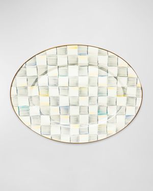 Sterling Check Enamel Oval Platter, Medium