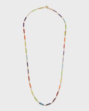 14K Yellow Gold Rainbow Inlay Station Necklace, 18"L