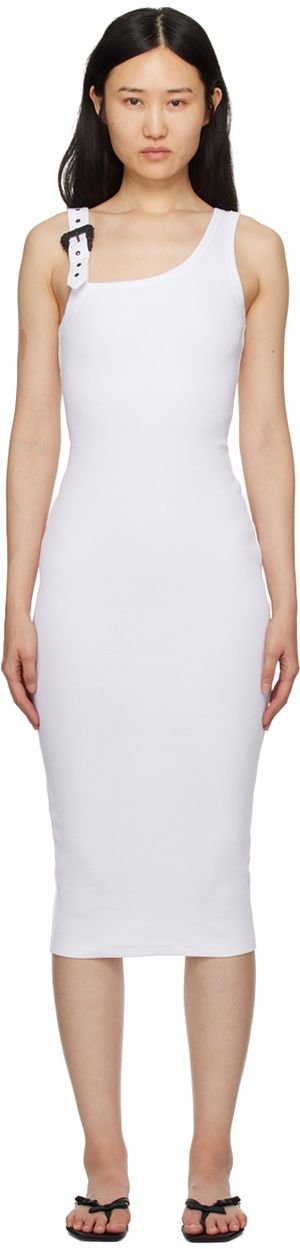 Versace Jeans Couture White Baroque Buckle Midi Dress