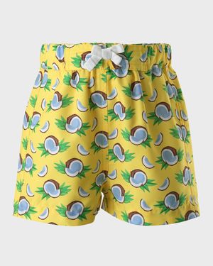 Boy's Coconut-Print Swim Trunks, Size 6M-24M