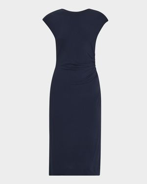 Ruched Boat-Neck Knee-Length Jersey Dress