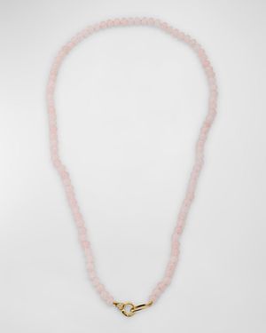 18K Yellow Gold 6mm Rose Quartz Rondelle Necklace with Small Diamond Clasp, 22"L