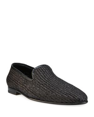 Men's Mario Raffia & Leather Slippers
