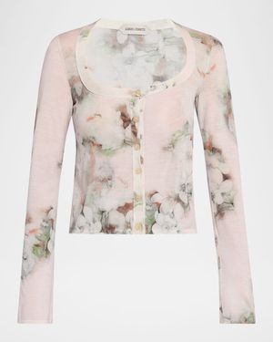 Printed Lightweight Merino Wool Cardigan